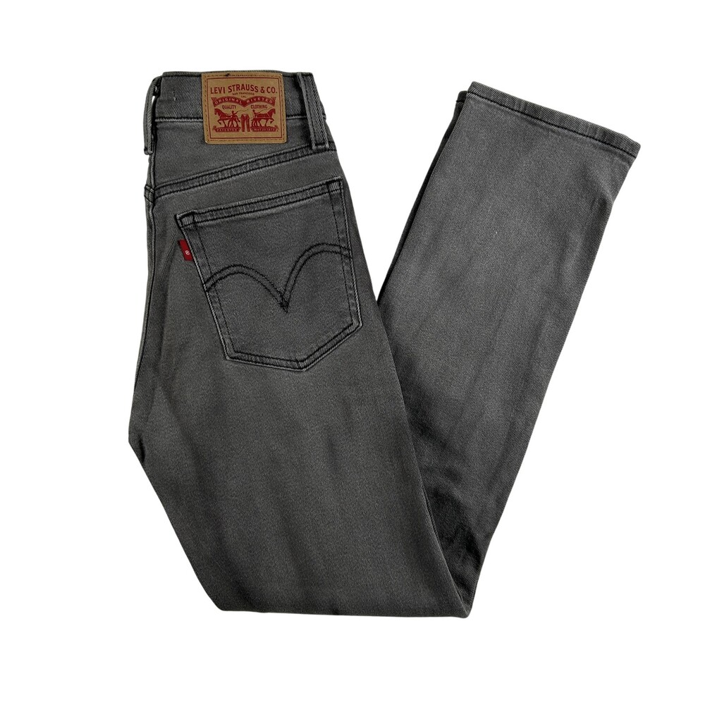 Levis Wedgie Straight Jeans Womens 24 Gray High Rise Button Fly Stretch Denim